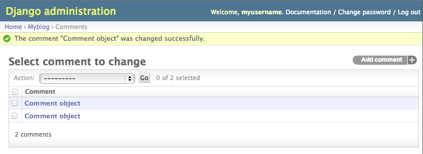 Django Admin Page Modify Comment Object Persisted