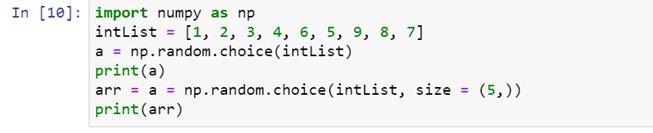 random number generator code numpy.random.choice function 1