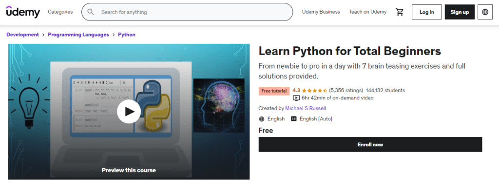Learn Python 3.6 for Total Beginners (Udemy)