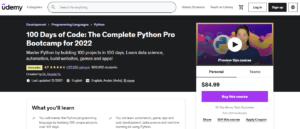 100 Days of Code: The Complete Python Pro Bootcamp for 2022 (Udemy)
