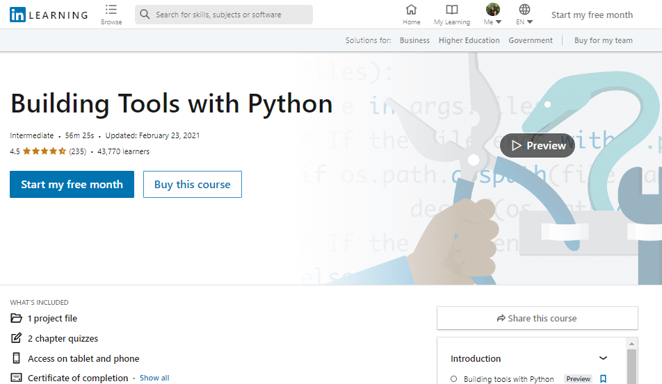 Building Tools with Python (LinkedIn Learning)